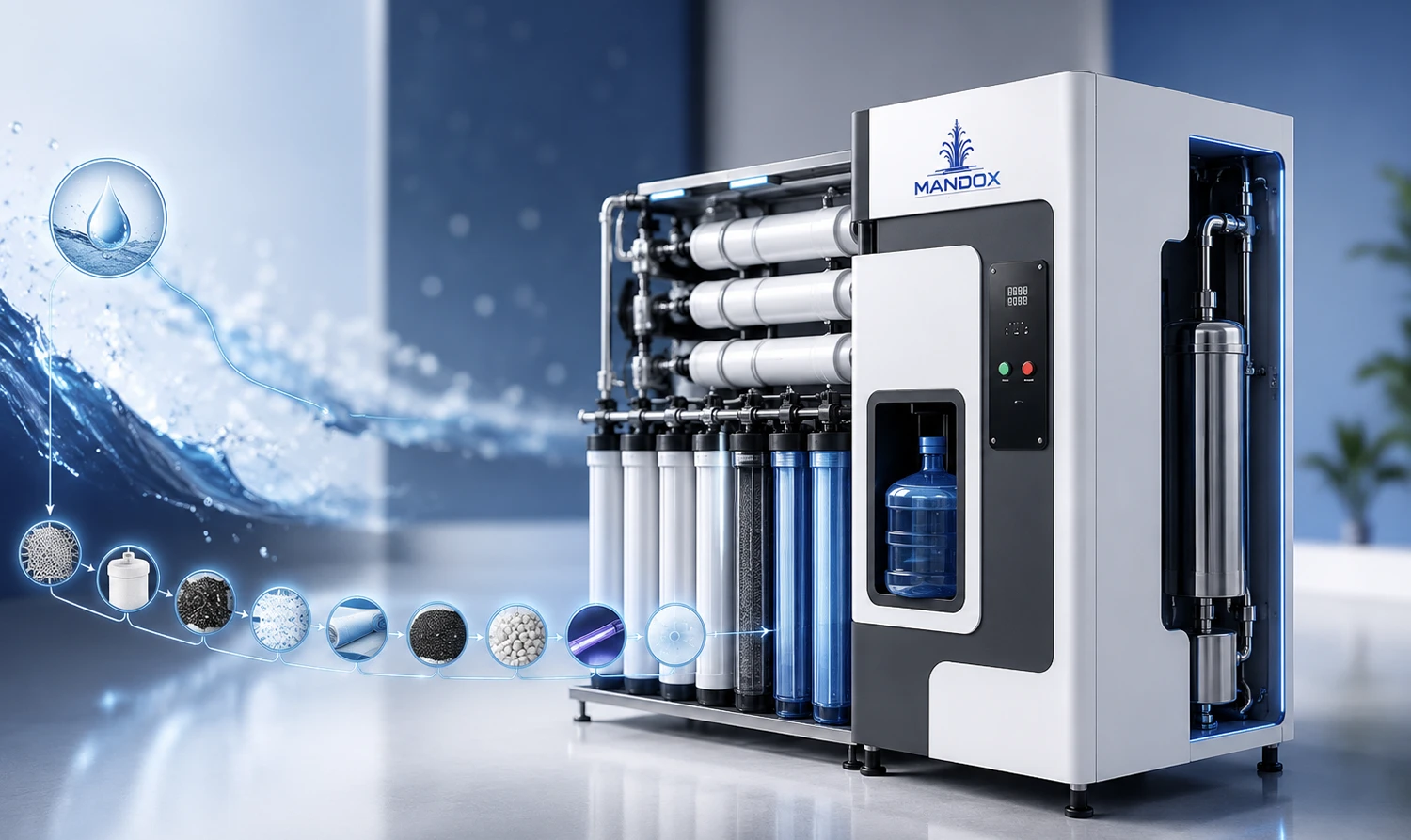 Vue de face du système de purification d'eau MANDOX